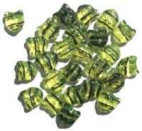 25 13mm Olive Tortoise Striped Cat Face Glass Beads